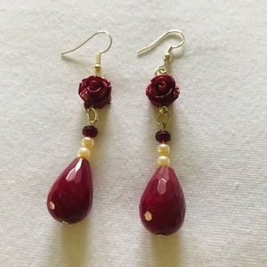 Sweet red rose earrings handmade